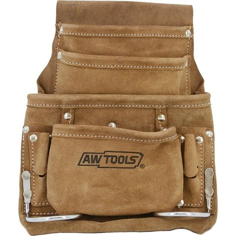 Sac à outils awtools cuir naturel 31 x 26 cm 10 compartiments (1/2)