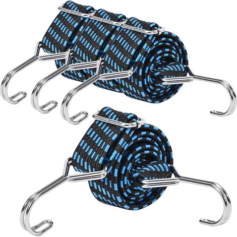 4 tendeurs élastiques avec crochets, pour bâche de piscine, moto, voiture, camping et transport (1/5)
