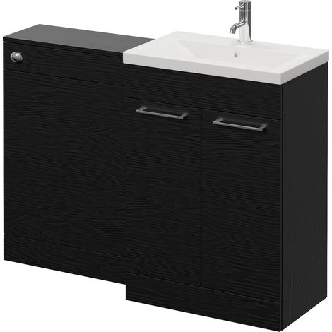 Napoli 390 Cento Nero Oak 1200mm 2 Door Vanity Unit Toilet Suite with Glide Basin - 1200mm - Chrome 160mm HandleWithout Kingston Toilet Pan
