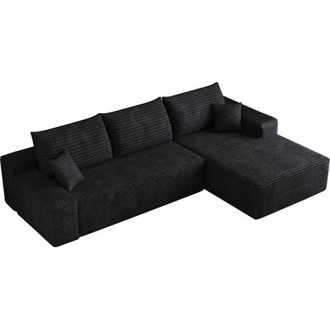 Canapé d'angle modulaire 270 cm avec méridienne réversible en tissu noir, assise profonde et confort moelleux, sans montage, pour salon ou chambre CHICFURN (1/5)