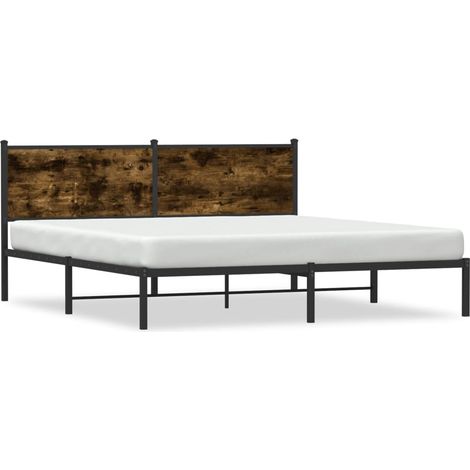 Lit double Lit adulte Cadre de lit en métal sans matelas chêne fumé 160x200 cm (1/5)