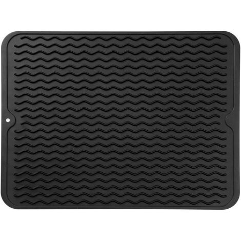 Tapis de séchage multi-usages en silicone pour comptoirs, éviers, réfrigérateurs ou tiroirs, noir, 40,6 cm (L) x 30,5 cm (l) (1/5)