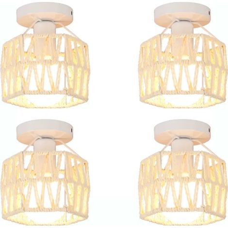 4pcs Rétro Plafonnier Industriel Lustre Vintage Abat-jour Design Carré en Rotin Blanc Lampe de Plafond pour Salon Chambre (1/5)
