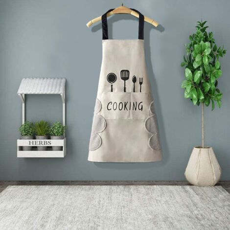 Ahlsen Tablier de cuisine pour femme avec poches pour essuyer les mains, grande poche, essuyage à la main, imperméable pour la cuisson au four (1/5)
