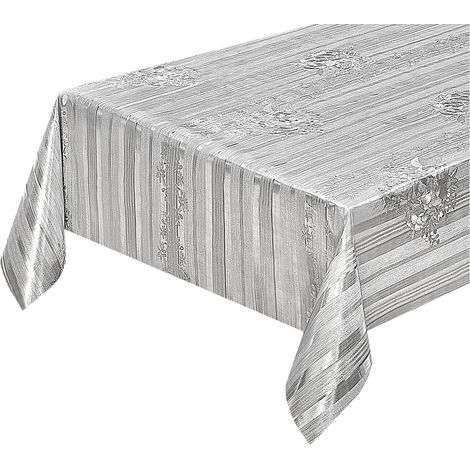 Tovaglia Cucina Antimacchia Metallizzata Lucida Grigia Copritavolo Pvc Decorato Dis B - 140x260 Cm