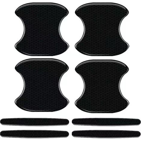 Juego de 8 tiras anticolisión, protección para manijas de puertas, fibra de carbono, adhesivo reflectante, negro, universal (1/5)