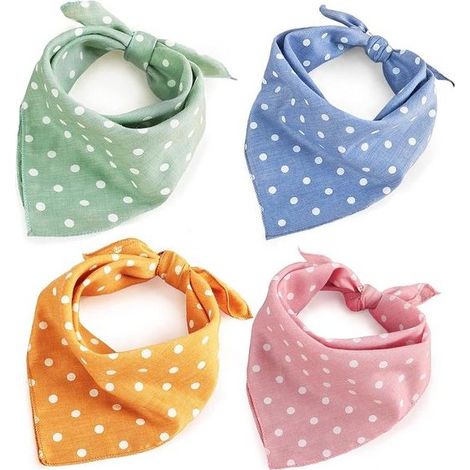Lot de 4 bandanas pour chiens - Foulards carrés à carreaux et à pois - Doux et lavables - Rouge, marron, rose, jaune, gris - Réglables - Pour petits, moyens et grands chiens et chats (1/5)