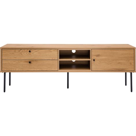 Meuble TV finition en bois clair chêne et métal noir L160 cm PERNELLE