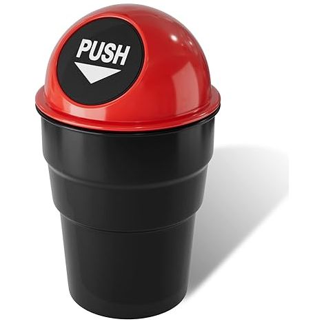 Mini poubelle de voiture avec porte-gobelet, poubelle portable avec couvercle étanche, idéale pour le bureau, la maison, la cuisine ou la chambre. (1/5)