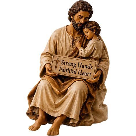 Figurine de Saint Joseph peinte à la main, statue religieuse en résine de Saint-Joseph et enfant, figurine de compagnon de bureau catholique, décoration inspirante pour la maison, le bureau, cadeau (1/5)
