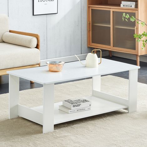 Tavolino da caffè bianco con venatura effetto legno OKWISH 110 x 55 x 42 cm (1/5)