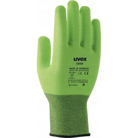 Guantes de trabajo Uvex C500 resistentes a cortes, para vidrio, metal y montaje. (1/2)