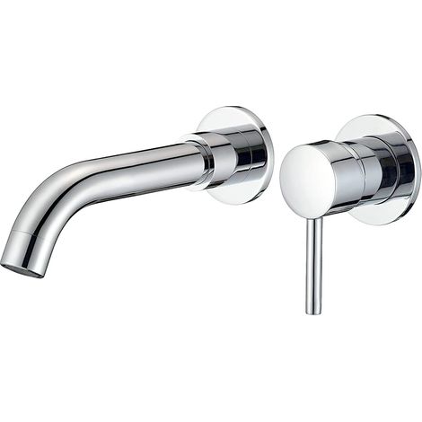 1 Mitigeur Lavabo Mural Laiton Chromé Bec 15 Cm Mélangeur Eau Froide Et Chaude Pour Salle De Bain (1/5)