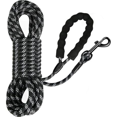 Longe pour Chien, Long Laisse Chien Corde avec Poignée Rembourrée pour Chiens de Petites à Grandes Taille, Noir (5m) (1/5)