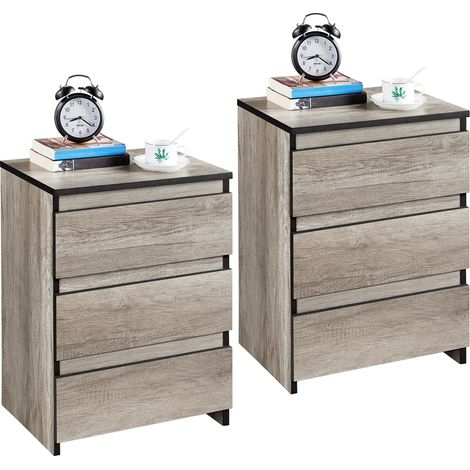 Homevive 2pcs Mesitas de Noche con 3 Cajones Blanca 45x35x60,5cm Mesa de Noche Moderno para Dormitorio Mesa Auxiliares de Madera para Sala de Estar Gris (1/5)