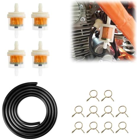 Filtre Essence Moto,Filtre a Essence,Kit de Tuyau de Carburant Universel,Filtres à Essence de 5 mm,Tuyau 1Meter,4 Filtres Eessence 10 Colliers Serrage,pour Scooters Moto,Tondeuses Gazon,Moteur (1/5)