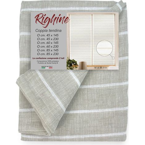 COPPIA tendina VETRO MODERNA larga 45 o 60 o 85 RIGHINE Beige COPPIA (2 TELI) CM. 45X145