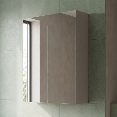 Hudson Reed Fusion Mirrored Bathroom Cabinet (50/50) 600mm Wide - Pebble Grey (1/5)