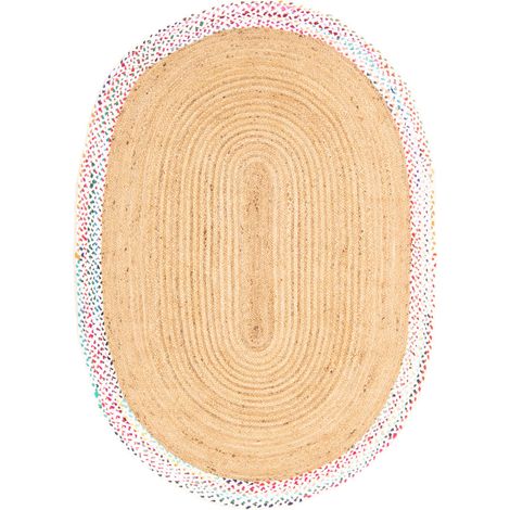 Tapis en jute Dreors - Tapis en laine  - 240x170cm, Oval - 50% Jute, 50% Coton - Tissé main - Naturel