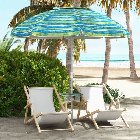 Sonnenschirm Ø 190 x 215 cm, 45° Neigungswinkel, höhenverstellbar, mit Tisch und Getränkehalter, UV-beständig, wasserdicht, mehrfarbig