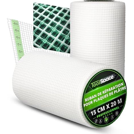 ToolSpace Fibreglass Tape 15 cm x 20 m Repair Cracks Joints Plaster Walls Interior Coated Filler Reinforcement Ceiling Renovation Woven Mesh Finishes Holes (1/5)