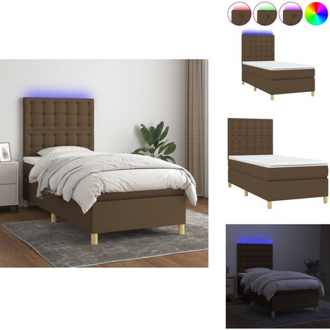 Boxspringbett mit Matratze & LED Dunkelbraun 90x190 cm Stoff - Boxspringbett - Doppelbett - Lattenrost - Bettsofa - Schlafsystem (1/5)