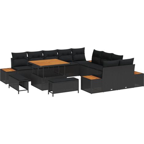 Garden Sofa Set with Cushion 13 pcs Black Poly rattan vidaXL