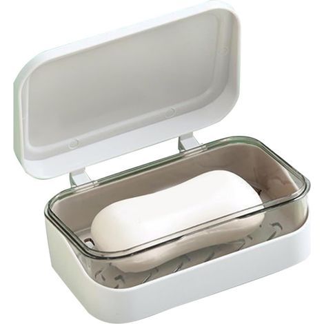 Jabonera con tapa, bandeja de drenaje, recipiente resistente al polvo, base antideslizante e impermeable, para fregadero de cocina, baño, bañera, camping, vajilla, viaje (1/5)