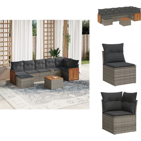 Salon de jardin 8 pcs avec coussins gris résine tressée - Ensemble Salon De Jardin - Meuble Extérieur - Mobilier De Jardin - Chaise Lounge - Set De Salon (1/5)