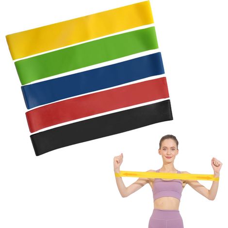 5 Bandes de résistance, latex naturel, pour yoga, pilates, musculation, hommes et femmes (1/5)