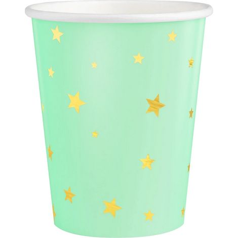 Bicchieri di carta verdi e oro con stelle, 220 ml, confezione da 6 (1/3)