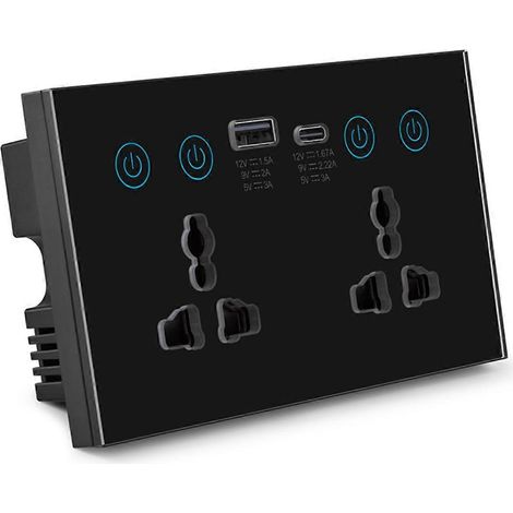 Prise universelle UE/Royaume-Uni/États-Unis Tuya ZigBee noire avec port USB et USB-C Smart Life (1/4)