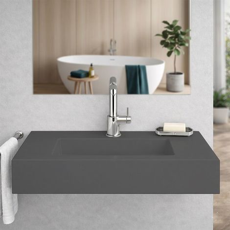 Lavabo 80 Cm Grigio Opaco In Resina Con Staffe Di Supporto Manchester (1/5)