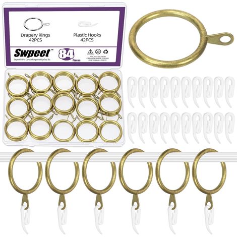 84Pcs 30mm Anneau de Rideau de Draperie en Métal en Bronze avec kit d'assortiment de Crochet de Rideau en Plastique, Anneau d'oeillet Coulissant de, Bagues de Clip pour la Chambre à Coucher (1/5)