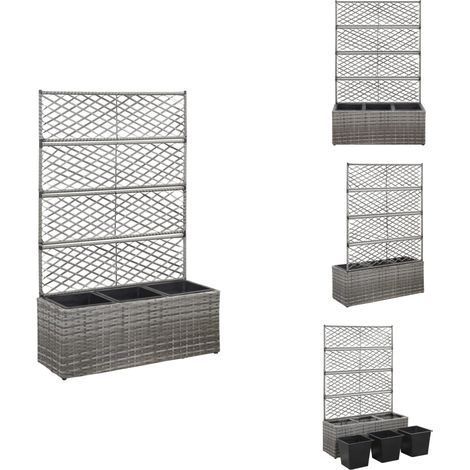 Hochbeet mit Rankgitter 3 Töpfe 83×30×130cm Poly Rattan Grau - Hochbeet - Pflanzenbehälter - Blumenerde - Balkonbepflanzung - Gartendeko (1/5)