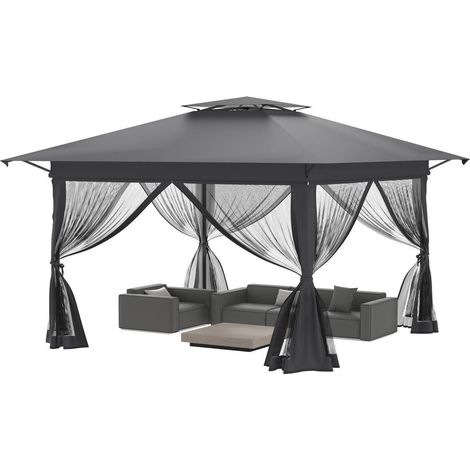 Tonnelle pliante 4x4m anthracite avec moustiquaire et double toit, réglable en hauteur (1/5)