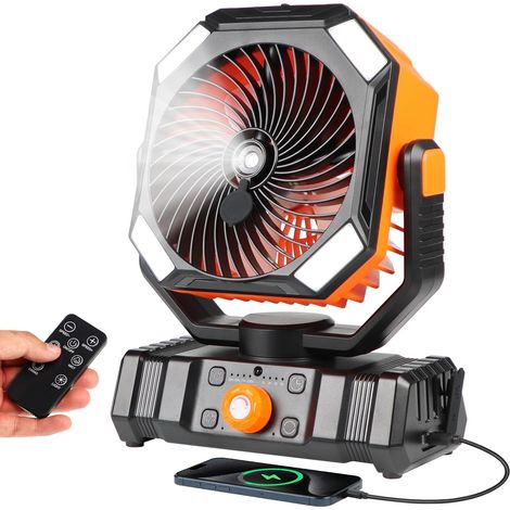 Ventilador portátil para camping con función de nebulización, luz LED y gancho, puerto USB para uso en campings de emergencia y en el patio. (1/5)
