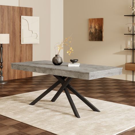 Mesa de comedor extensible 140/180 x 80 cm, 6-8 personas, MDF gris, patas de metal, OKWISH (1/5)