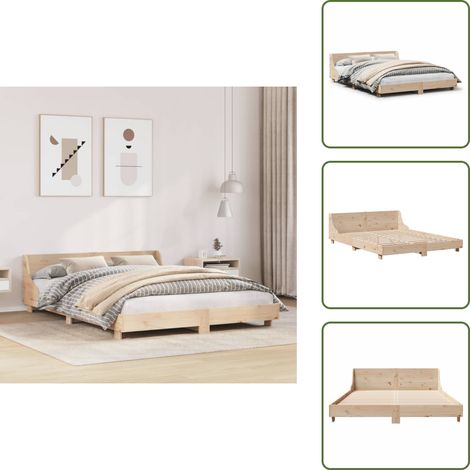 Cadre de lit sans matelas 140x190 cm bois de pin massif - Cadre De Lit - Lit Double - Bois Massif - Lit Design - Lit Rustique