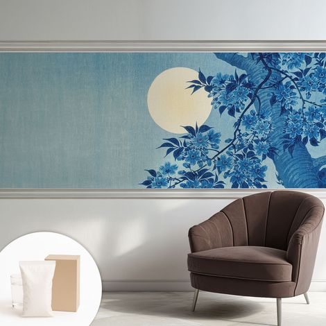 Papier peint intissé mural avec imprimé motifs décoratifs - style contemporain - Colle incluse gratuite Lune fleurie 250x104 cm (1/5)
