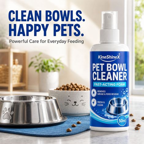 Le nettoyant pour gamelles KineShineX élimine efficacement la graisse et les résidus alimentaires  spray nettoyant pour gamelles de chiens et de chats. (1/4)
