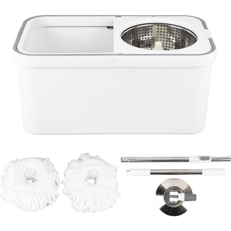 Seau à serpillière avec essoreuse rotative à 360° et 2 lingettes en microfibre pour sols en bois dur et carrelage. (1/5)