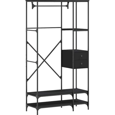 Porte-vêtements avec étagères noir bois d'ingénierie (1/5)