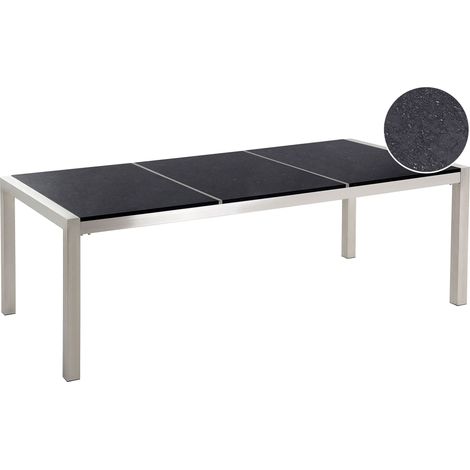 Tavolo da Giardino Granito Nero Gambe Acciaio Argento 220 x 100 cm Grosseto (1/5)