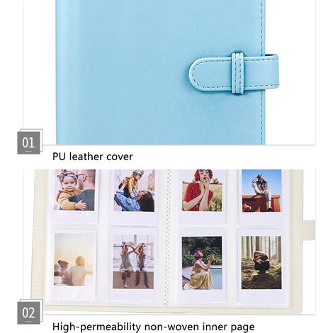 1 Retro-Fotoalbum aus PU-Leder, Erinnerungsfotoalbum in einfarbigem Blau, wie abgebildet. (1/5)