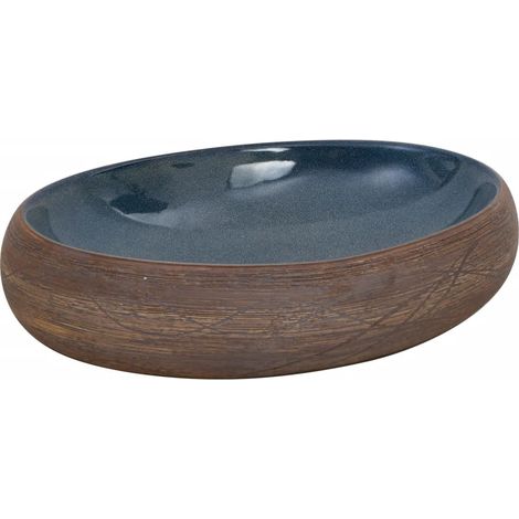 Maison Exclusive - Lavabo da Appoggio Marrone e Blu Ovale 59x40x15 cm Ceramica