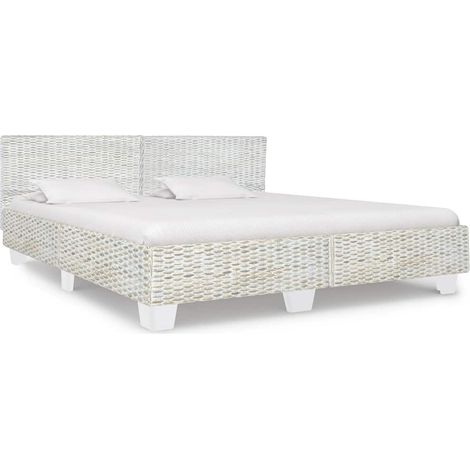 Bett Grau Natur Rattan 180x200 cm