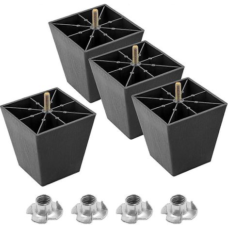 Pieds de meubles en plastique de 8 pouces, pieds de canapé carrés, pieds de canapé noirs, ensemble de 4 pièces, pieds de meubles médiévaux, pieds de remplacement M8, adaptés aux fauteuils et aux lits, (1/5)