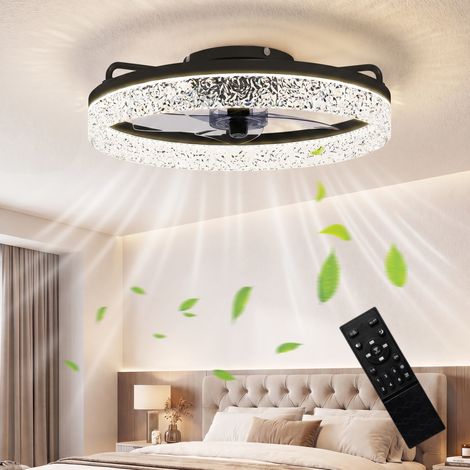 Ventilateur de plafond avec éclairage, ventilateur de plafond LED à intensité variable avec télécommande pour chambre et salon, noir (1/5)