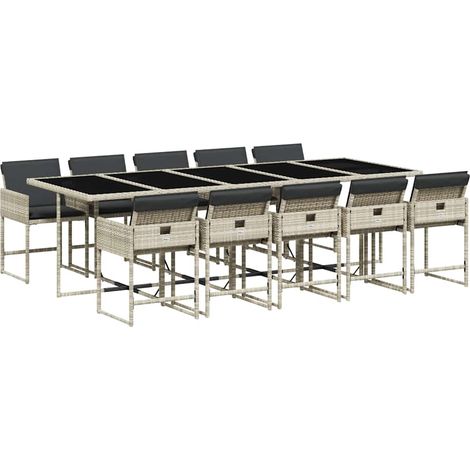 Maison Exclusive - Set Pranzo Giardino 11pz con Cuscini Grigio Chiaro Polyrattan